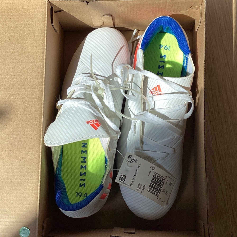 Adidas Kids White Sneakers with Blue Highlights